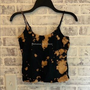 Banana Republic Y2K Womens Small Crop Tank Cami Black Bleached Grunge Whimsigoth